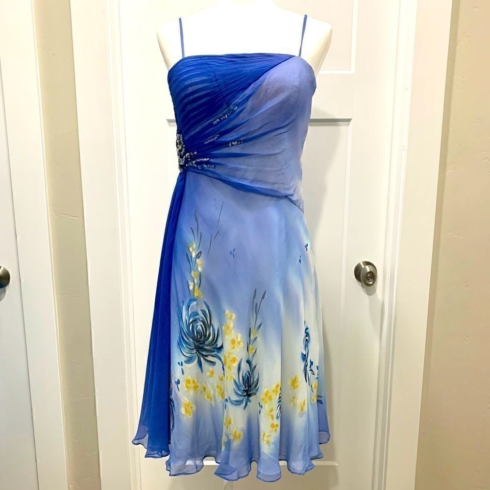 New 100% Silk beaded & hand-painted flowers dress - Picture 2 of 11